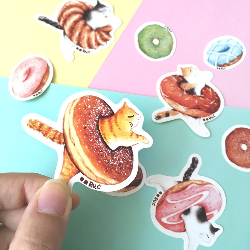 Donut ring cat hand account sticker set - สติกเกอร์ - กระดาษ หลากหลายสี