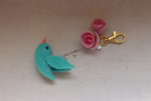 Blue Bird 手作羊毛氈 青鳥玫瑰吊飾 湖水藍 現貨款 可直接下標