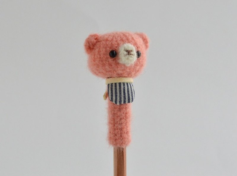 【受注制作】鉛筆帽子　ピンクのくま - 鉛筆・シャープペンシル - コットン・麻 ピンク