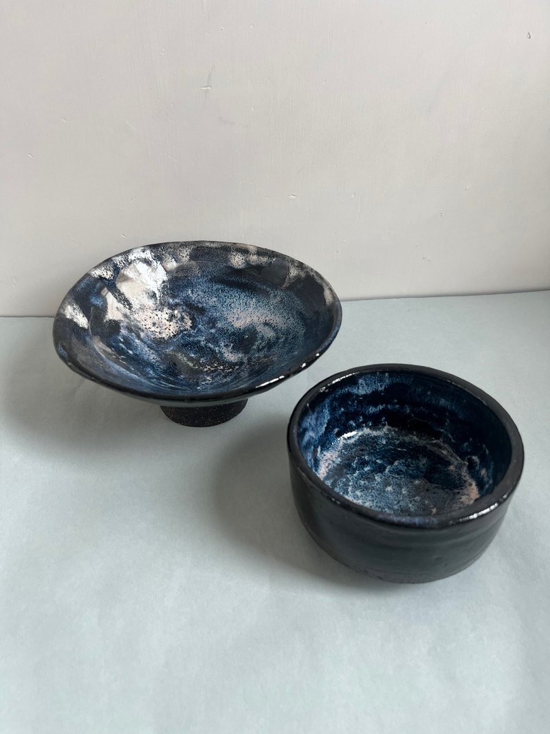 Bowl set (2 pieces) - Black Universe - 碗 - 陶 黑色