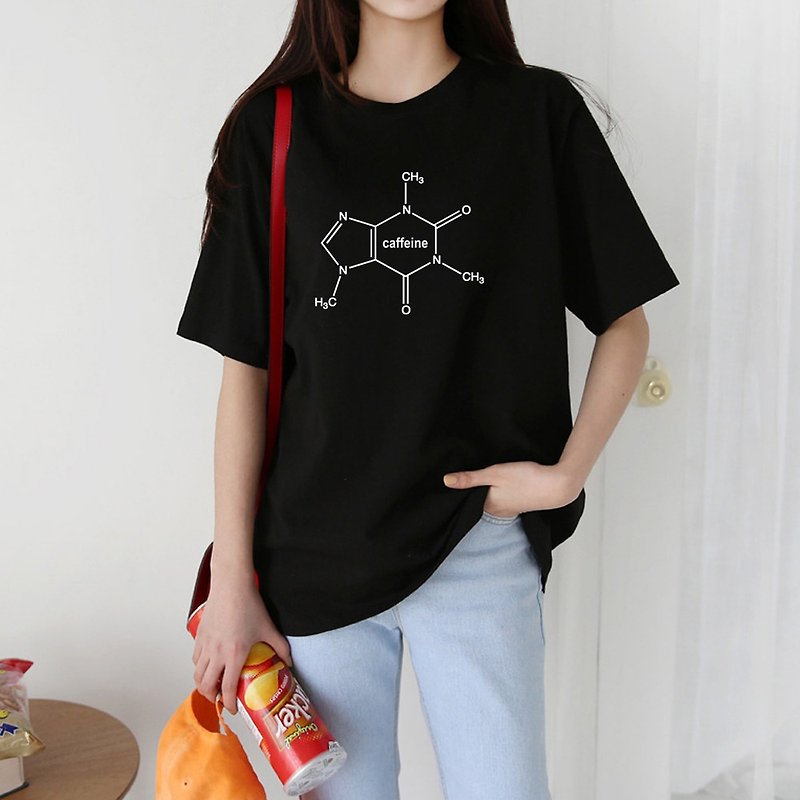 Caffeine Molecule black t shirt - เสื้อผู้หญิง - ผ้าฝ้าย/ผ้าลินิน สีดำ