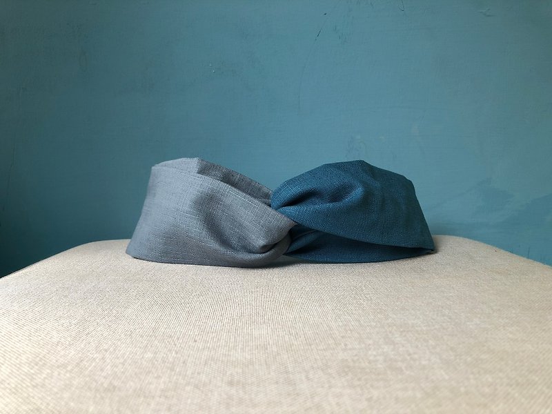 Two-tone hair band / gray blue and blue-the same color - Headbands - Cotton & Hemp Blue