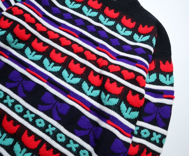 80年代 アメリカ製 小花立体トーテムニットセーター - ショップ