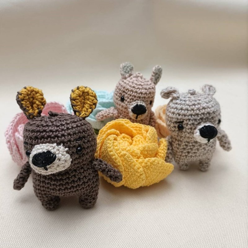 毛線吊飾 金屬問號鈎 小兔鑰匙圈 出清 - 鑰匙圈/鑰匙包 - 羊毛 卡其色