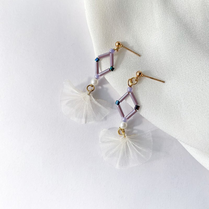 Purple Beaded Chiffon Twist Earrings - Earrings & Clip-ons - Other Materials Purple