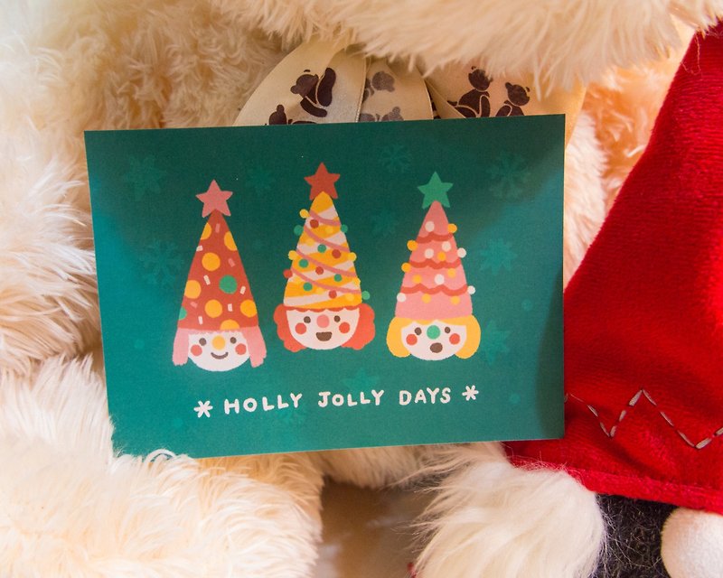 Christmas tree elf greeting card postcard - การ์ด/โปสการ์ด - กระดาษ สีเขียว