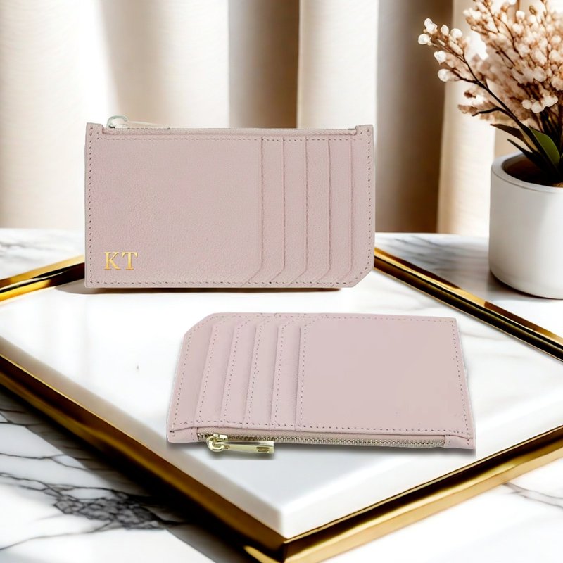 Customize Leather Card Holder (Customize gift) - ID & Badge Holders - Genuine Leather Pink