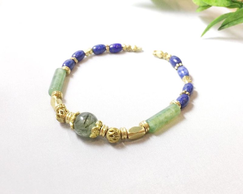 :: :: MH canteen brass series _ Natural Stone Forest House - Bracelets - Gemstone Green
