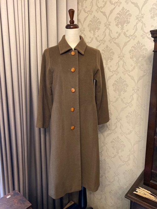 【藏私‧Collection】 棕灰喀什米爾混小版型古著大衣