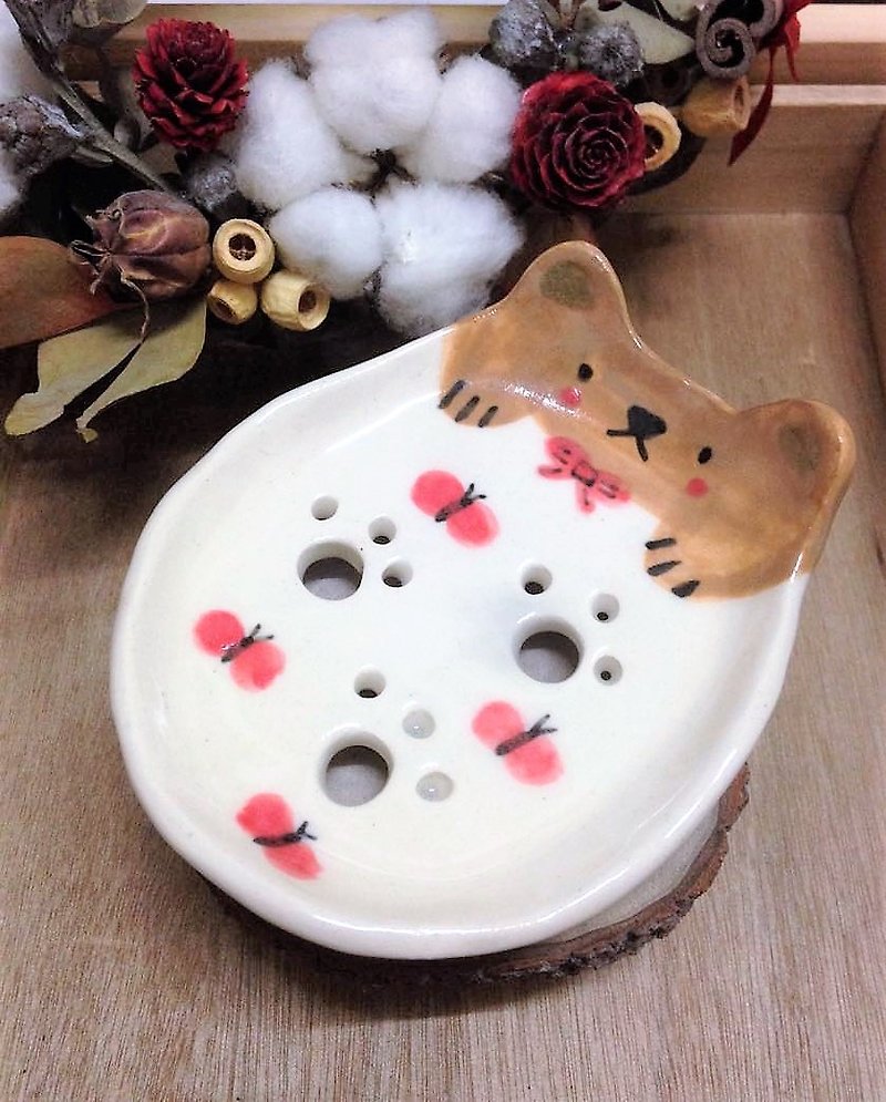 Butterfly fly - bear footprints soap tray - Soap - Porcelain Multicolor