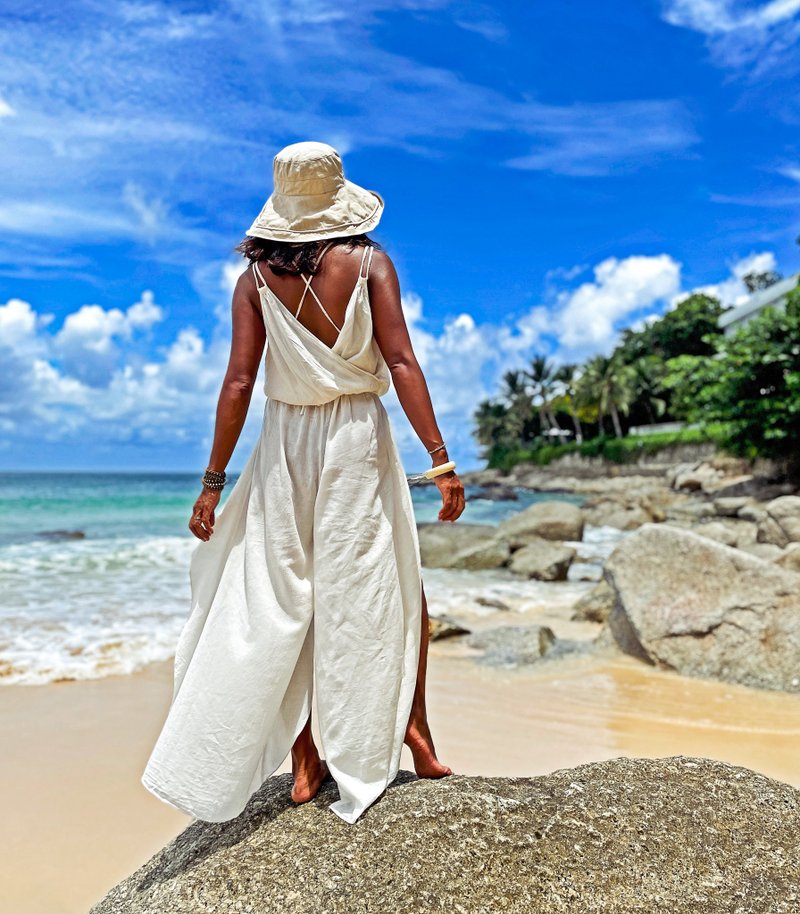 White Jumpsuit Dress, White Cotton Jumpsuit, White Jumpsuit, Slit Dress, Slit Ju - 吊帶褲/連身褲 - 其他材質 