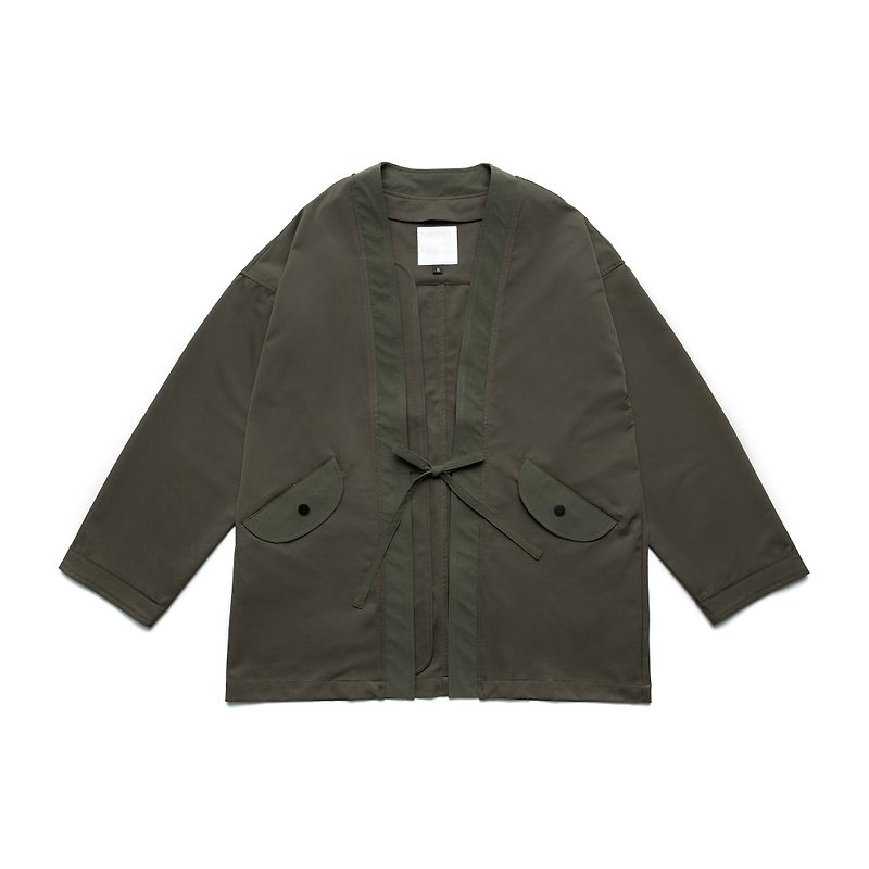 oqLiq - natural blessing -MA1 Japanese collarless blouse by Nora (military green) - Men's Coats & Jackets - Other Materials Green