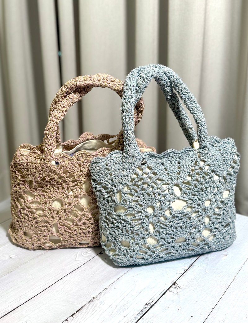 名品風格 鉤織混線蕾絲手提包 - 手提包/手提袋 - 其他材質 咖啡色