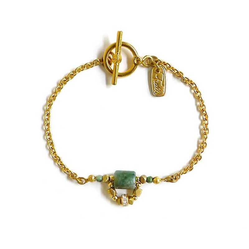 Ficelle | handmade brass natural stone bracelet | [water agate] month's prayer - Bracelets - Gemstone Green