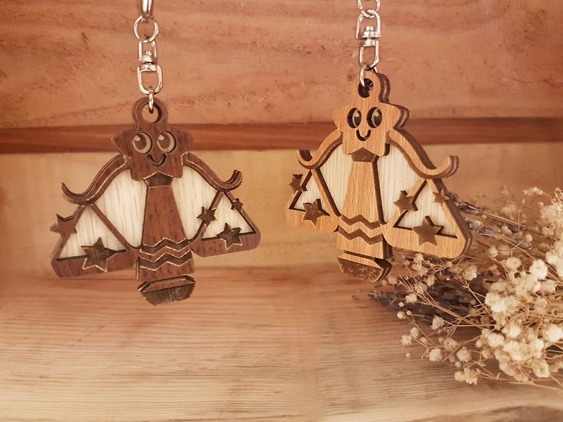 【教師節禮物】木雕星座吊飾─天秤座鑰匙圈 禮物 - 鑰匙圈/鑰匙包 - 木頭 咖啡色