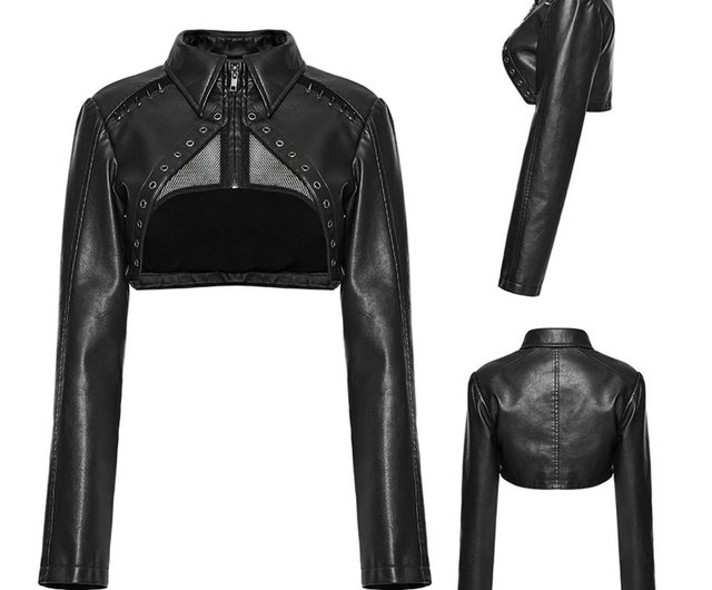 【punk leather jaket short】 Punk Colorblock Casual Short Version Trendy Leather Jacket