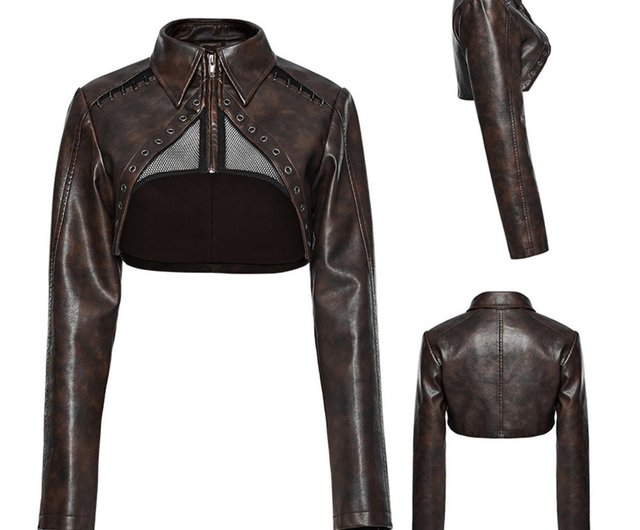 Punk Templar Leather Short Jacket - Black/ Brown - Shop PUNK