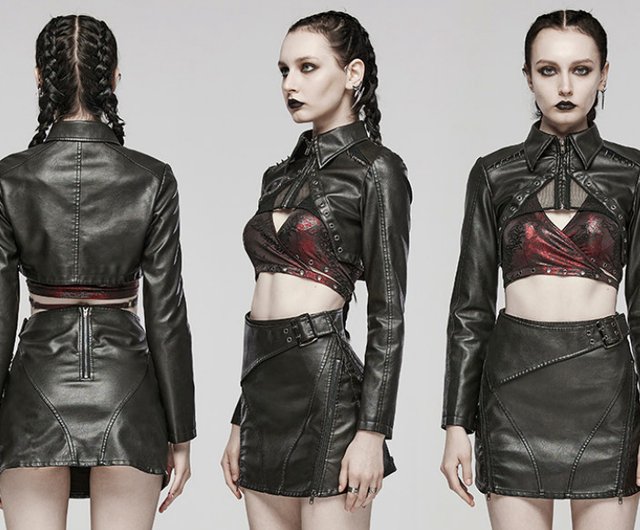 PUNK TEMPLAR LEATHER SHORT JACKET - Black / Brown - Shop PUNK RAVE