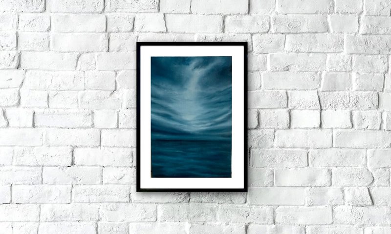 青い嵐の絵、小さな油絵、海景の壁の装飾 - ポスター・絵 - その他の素材 ブルー