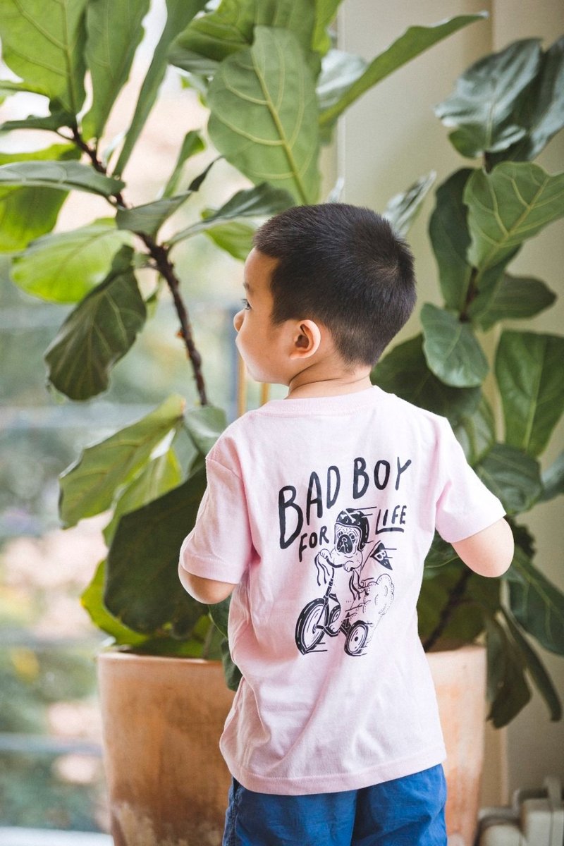 SLOW & LOW Bad Boy巴哥騎士兒童Tee (粉嫩紅) - 男/女童裝 - 其他材質 