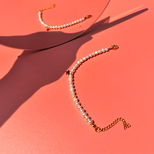 daintyme Bracelet Pearl x Baby Candy Star • Star Gold Pendant • Handmade Pearl Bracelet