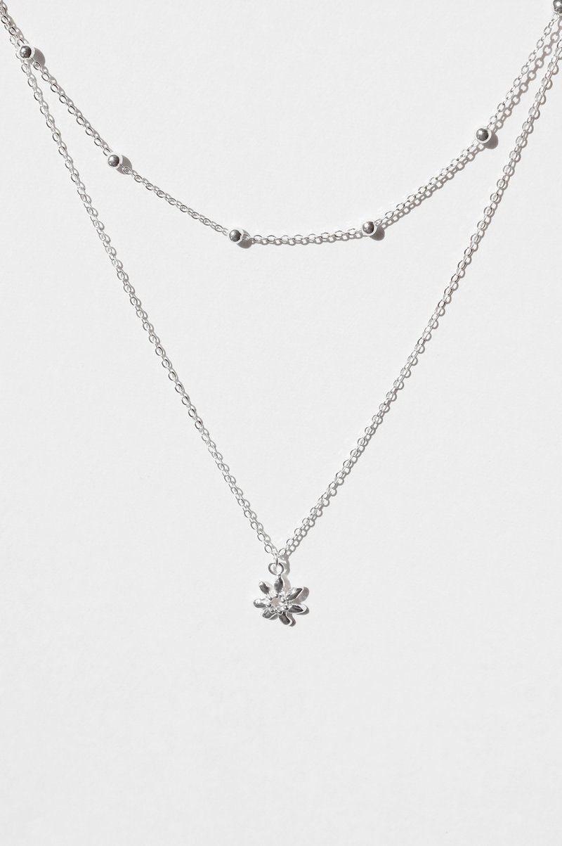 Daffodils Double Necklace 冬日水仙雙層項鍊 - 項鍊 - 純銀 銀色