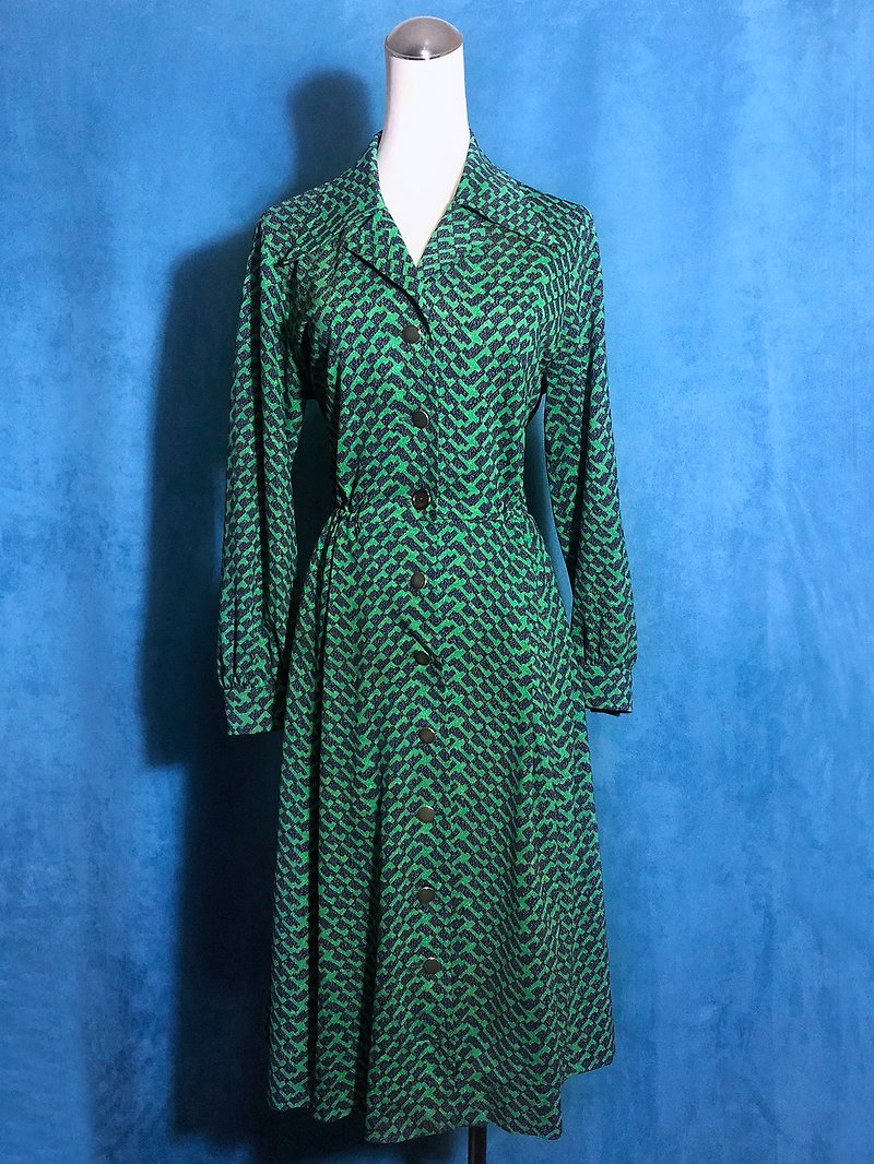 Vintage Totem Long Sleeve Vintage Dress / Bring VINTAGE abroad - One Piece Dresses - Polyester Green