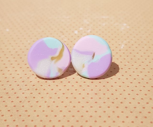 Light Weight Stainless Steel Posts Hypoallergenic Polymer Clay Earrings Sunset Marbled Yellow and Pink