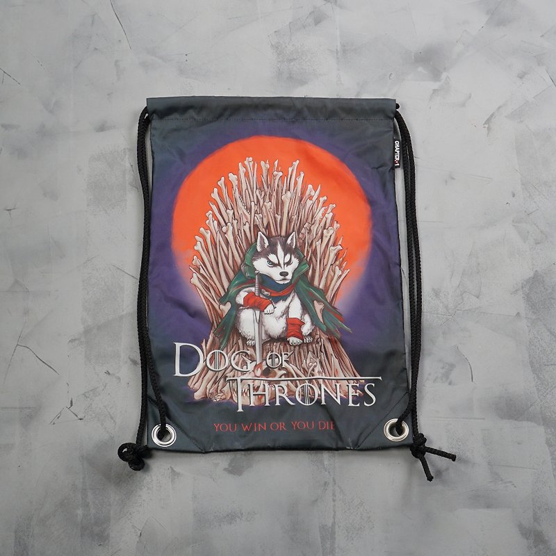 Dog of throne drawstring bag Waterproof Sport Day - 後背包/書包 - 塑膠 黑色