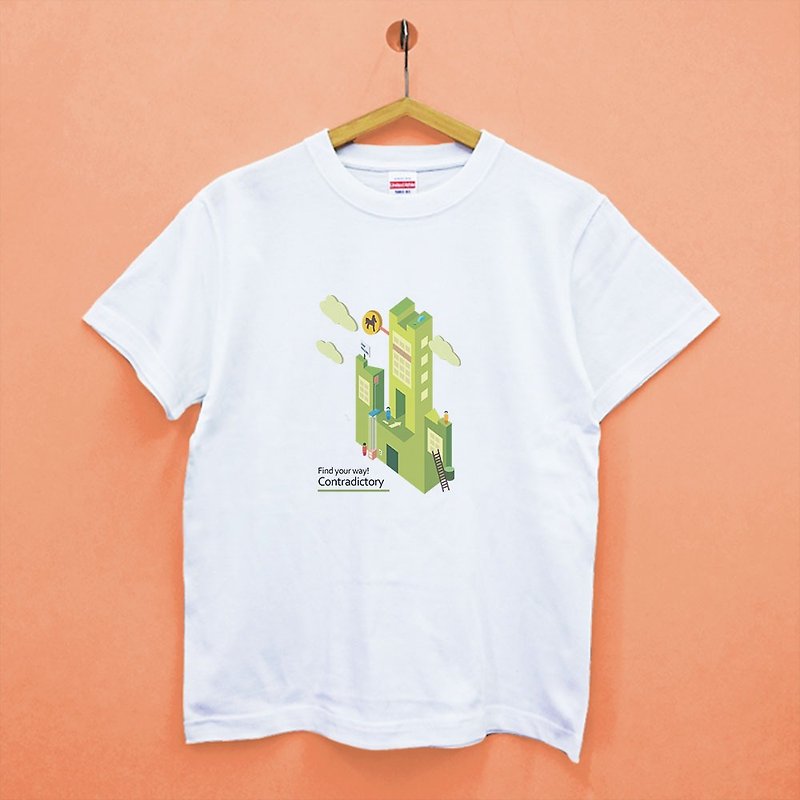 [Illustrator/Alan Cake] Contradiction Life Series Kaohsiung Japanese Brand Cotton Soft Feel Unisex T-shirt - เสื้อยืดผู้ชาย - ผ้าฝ้าย/ผ้าลินิน ขาว