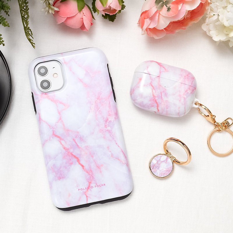 【客製化】粉紅雲石紋 iPhone 15 Pro 14 13 12 MagSafe 手機殼 - 手機殼/手機套 - 塑膠 粉紅色