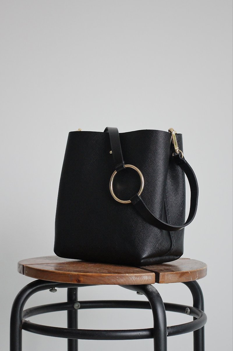 Saffiano Black Leather Bag - Messenger Bags & Sling Bags - Genuine Leather Black