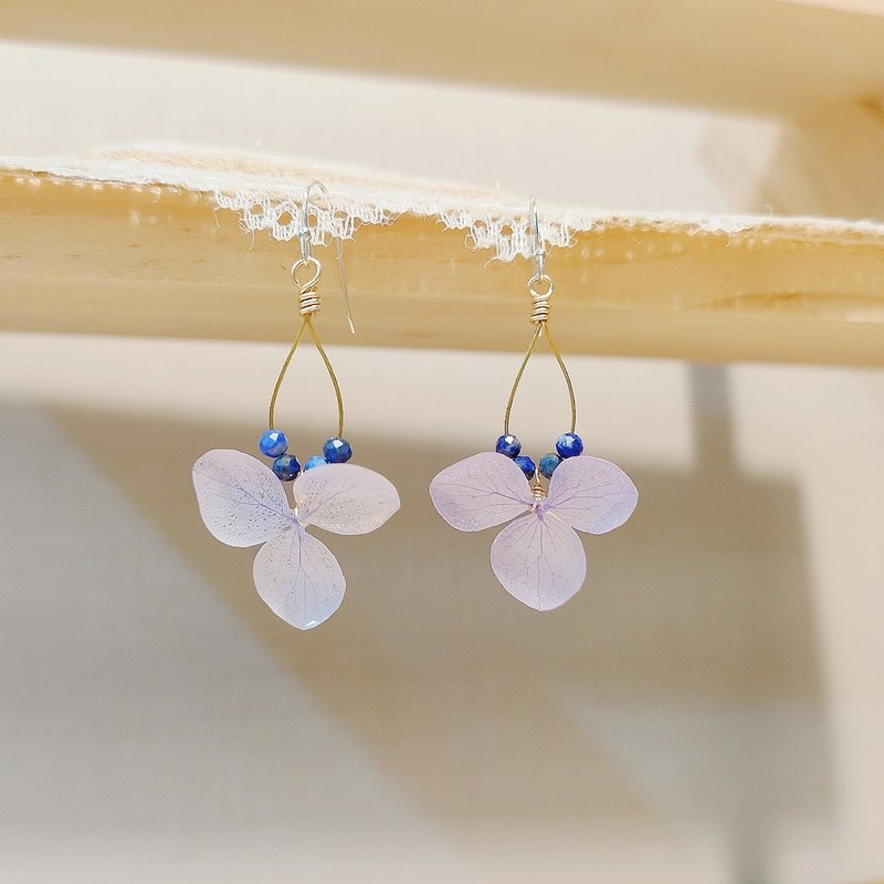 Temperamental pendant dreamy purple hydrangea lapis lazuli 925 sterling silver ear hooks - Earrings & Clip-ons - Plants & Flowers Multicolor