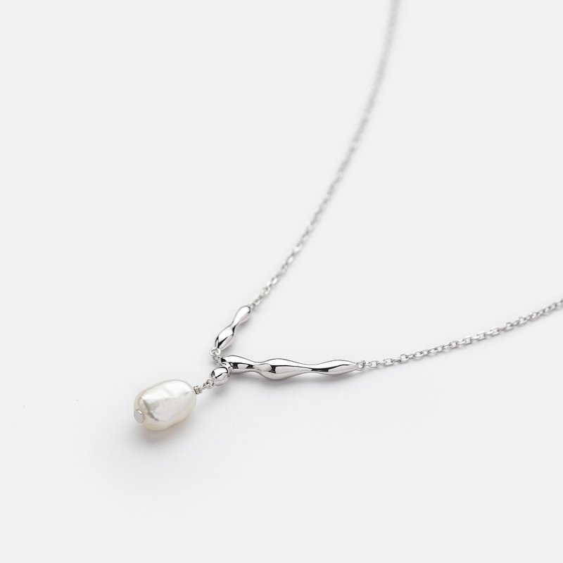 The long river of time. Pearl Sterling Silver Necklace Baroque Pearl Unique - สร้อยคอ - เงินแท้ 