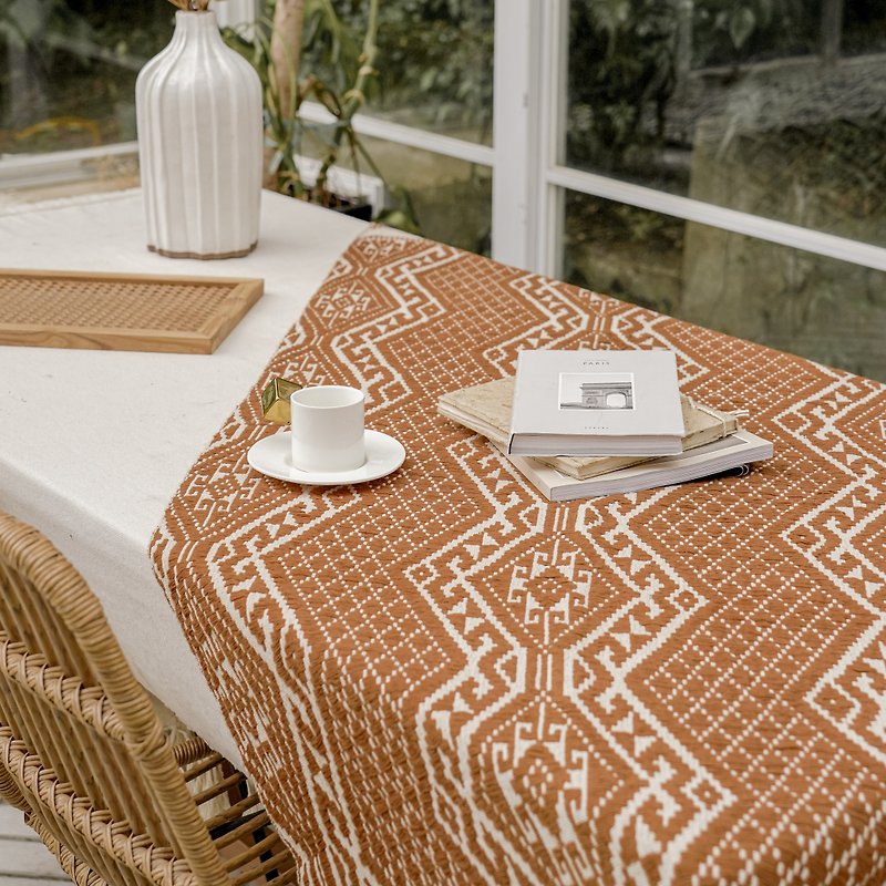 [Richuan] Plant-dyed and hand-woven double-sided drape/wall carpet/carpet/floor mat/yoga (chestnut brown) - พรมปูพื้น - ผ้าฝ้าย/ผ้าลินิน สีส้ม