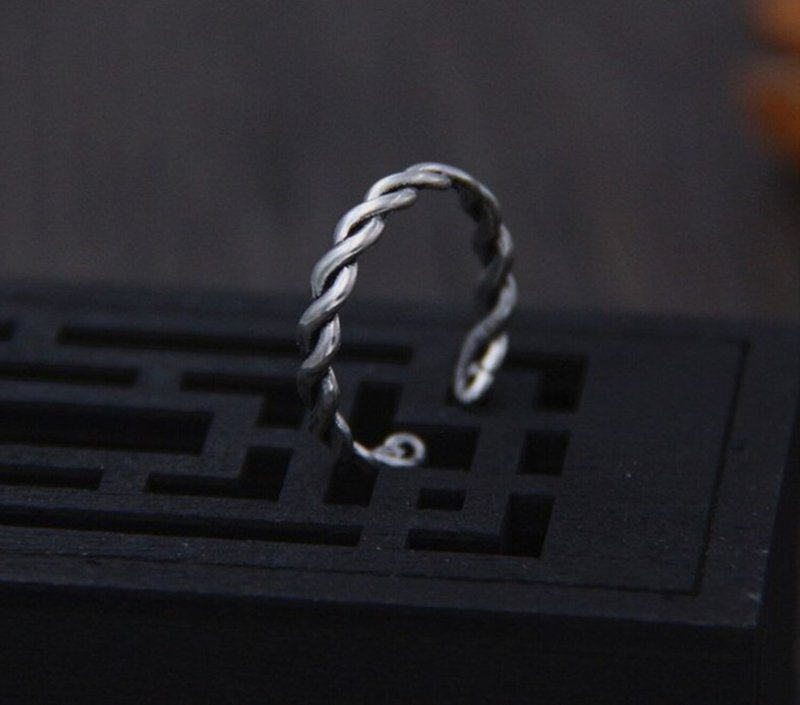 Real S 925 Sterling Silver Fine Jewelry Handmade Twisted Weave Texture Opening - แหวนทั่วไป - เงิน สีเงิน