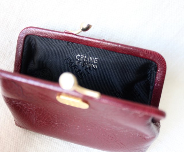 Vintage Cartier genuine wine leather coin case purse with gold