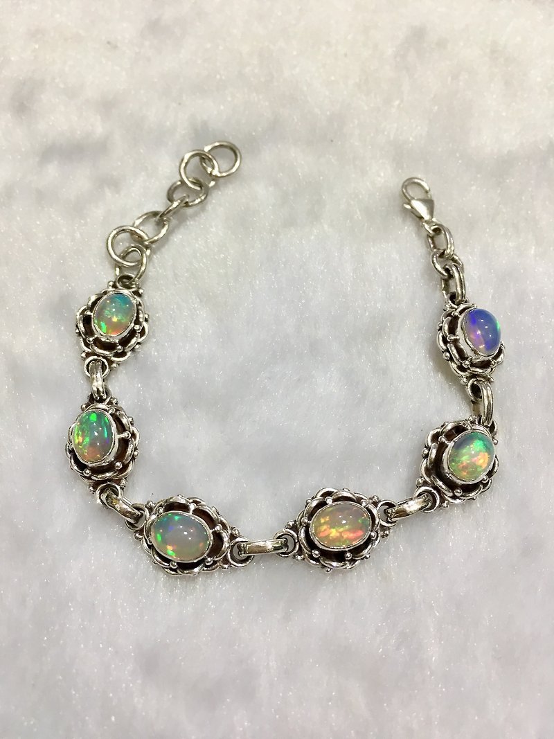 Opal Bracelet in Braided Pingtail Designed Handmade in Nepal 92.5% silver  - Bracelets - Gemstone 