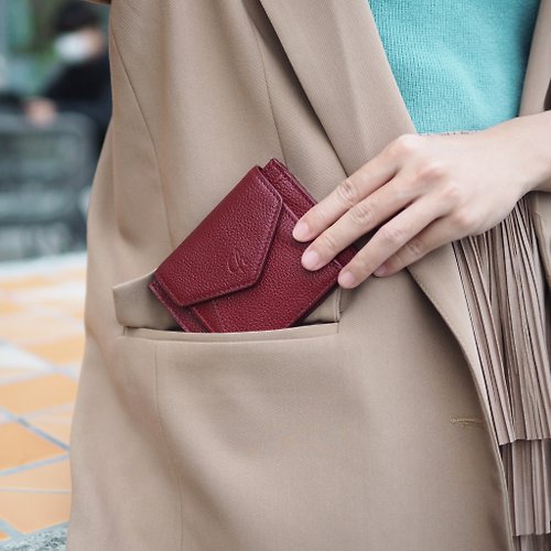 Charin Daily (Burgundy) : Mini wallet, short wallet, cow leather, Dark red