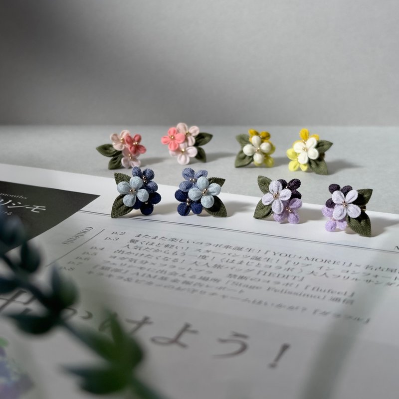 Summer Hydrangea Summer Series Hydrangea Earrings Fine Flowers Made to Order - ต่างหู - ผ้าฝ้าย/ผ้าลินิน หลากหลายสี