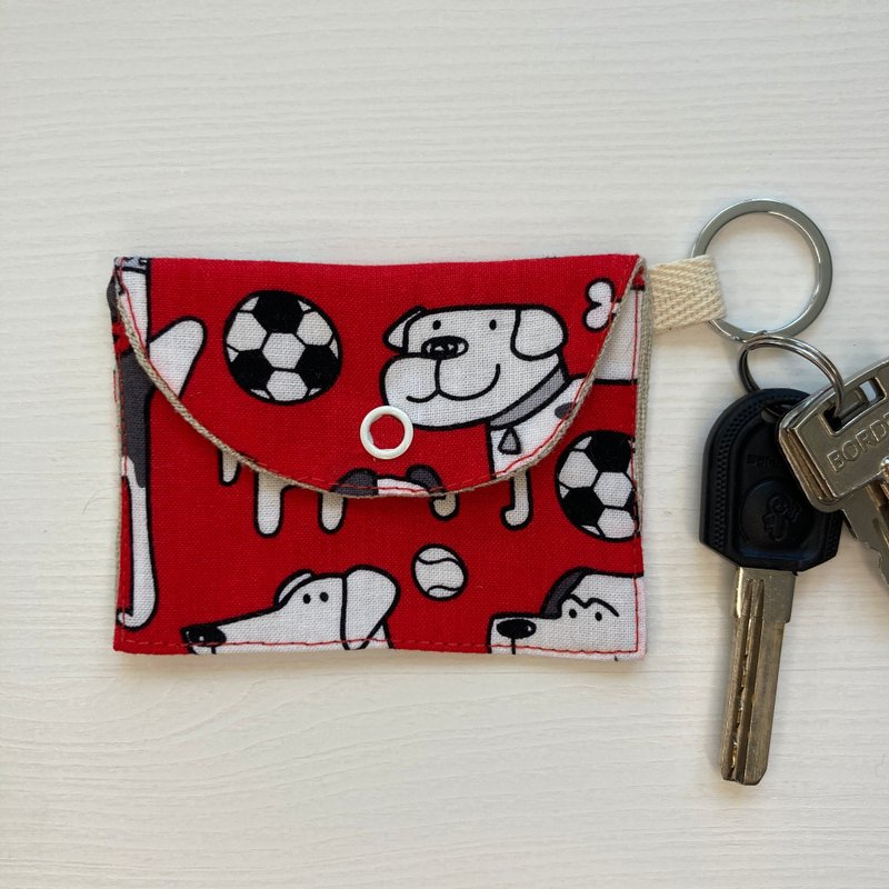 Card holder with button 9 cm x 6.5 cm - 名片夾/名片盒 - 棉．麻 紅色