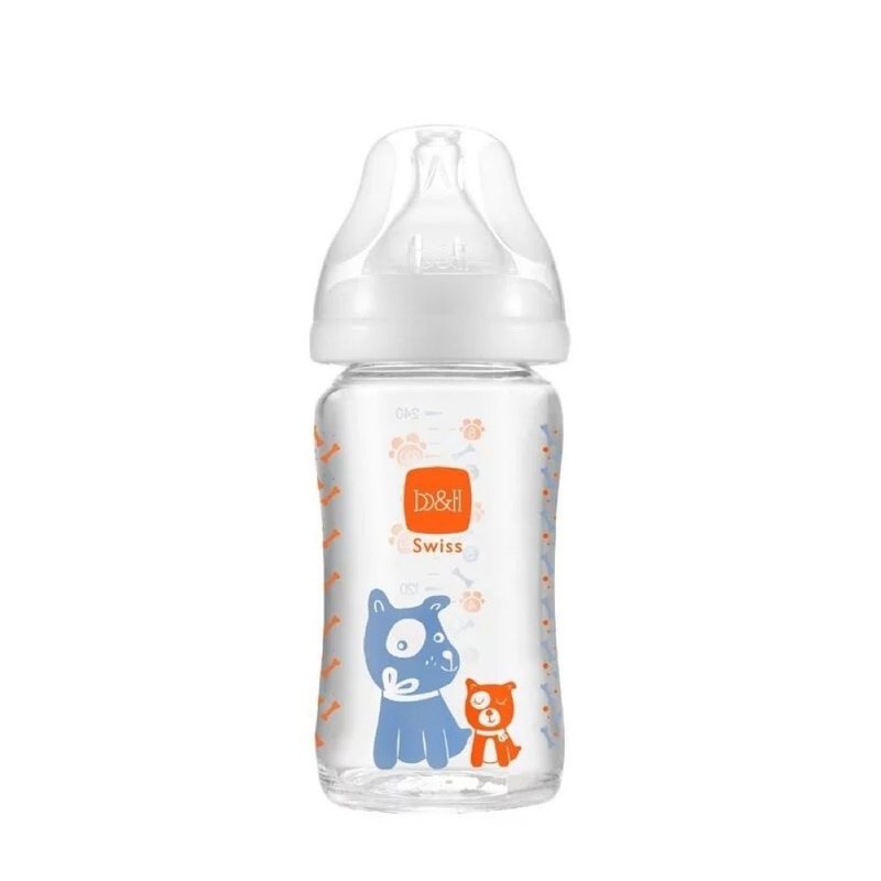 b&h 寬口徑玻璃奶瓶 240ml配貝赫奶嘴 (小狗) - 奶瓶/奶嘴 - 其他材質 透明