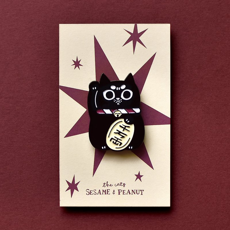 Sesame lucky cat metal pin - Badges & Pins - Other Metals Black