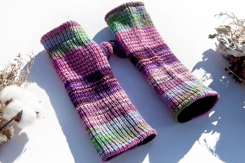 omhandmade 手織純羊毛針織手套/露趾手套/內刷毛手套/保暖手套-北歐水果茶色