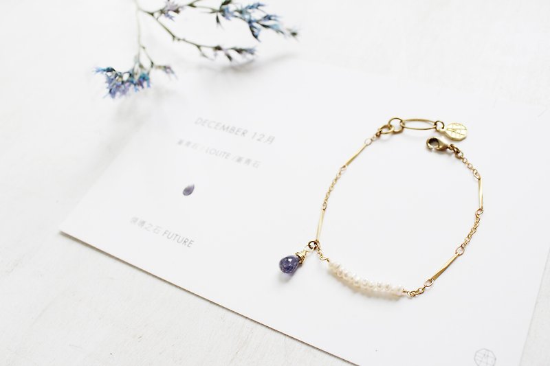 December birthstone-lolite cordierite pearl smile series Bronze bracelet - Bracelets - Gemstone Purple