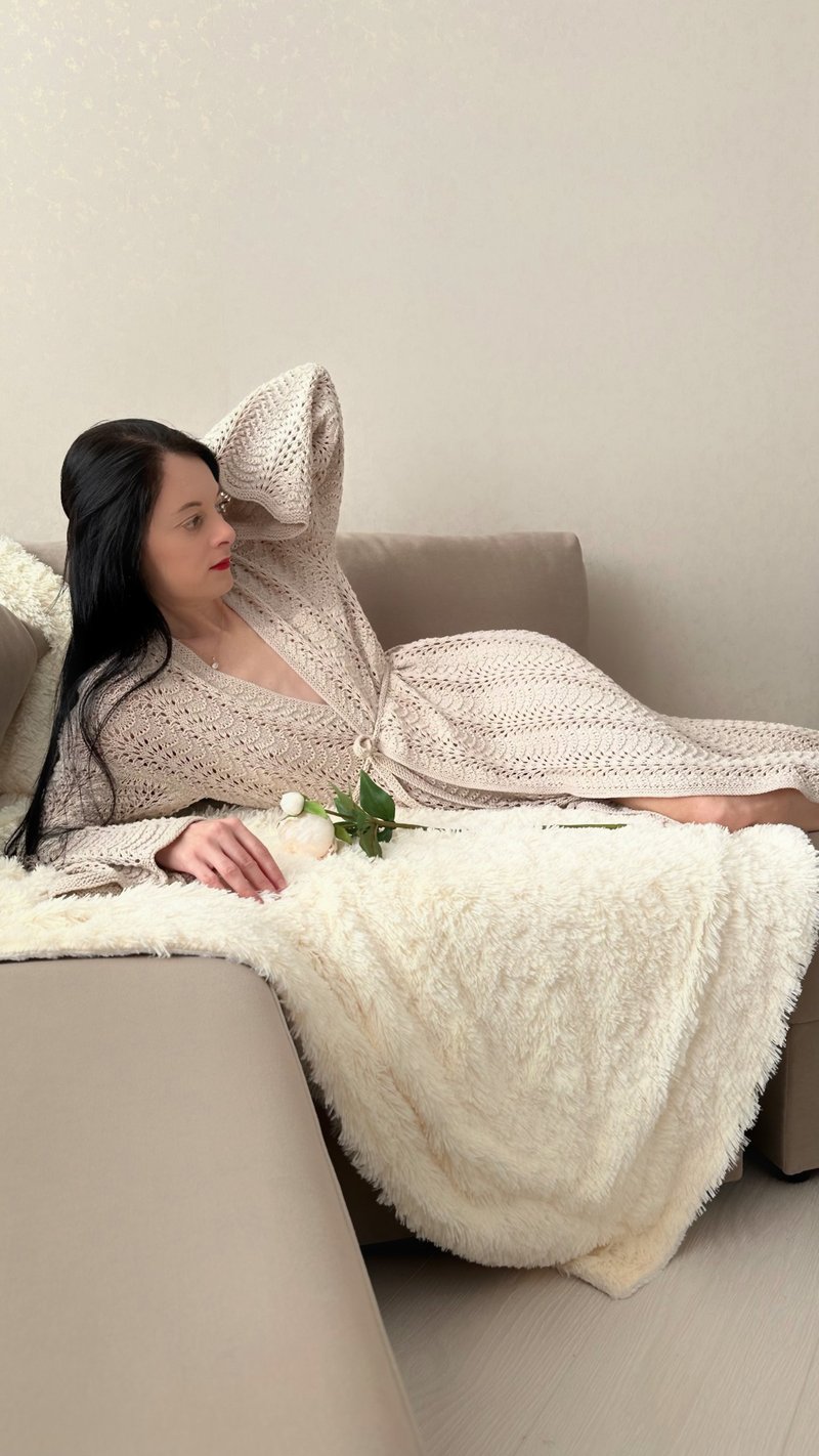 Hand knit cardigan Cotton robe Long cardigan - 女毛衣/針織衫 - 棉．麻 