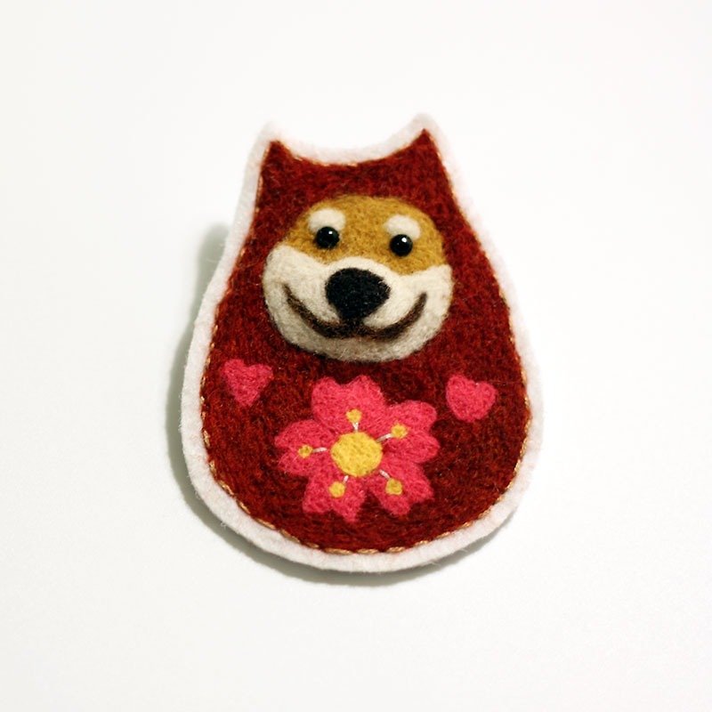 日本柴犬 不倒翁 羊毛氈 胸針 - 壁貼/牆壁裝飾 - 羊毛 紅色