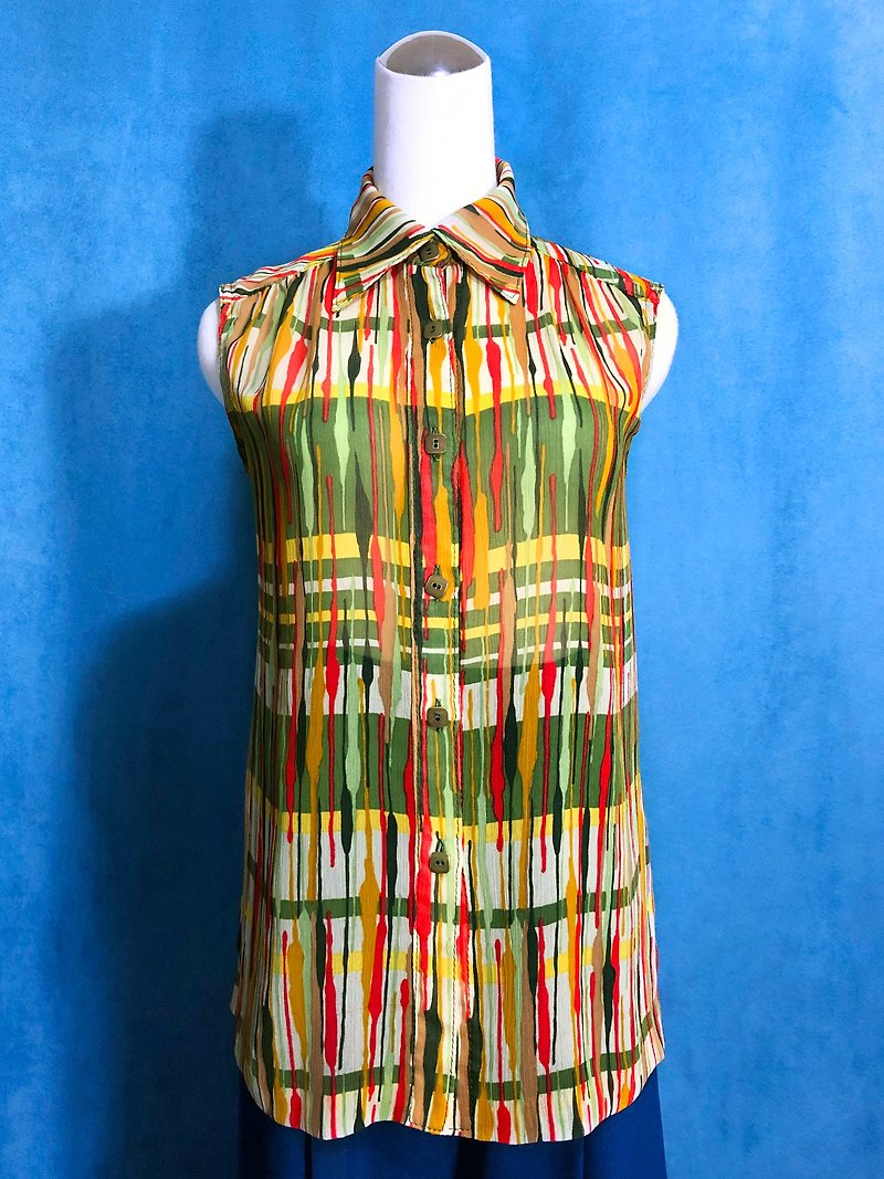 Artistic and colorful plaid sleeveless vintage shirt / bring back VINTAGE abroad