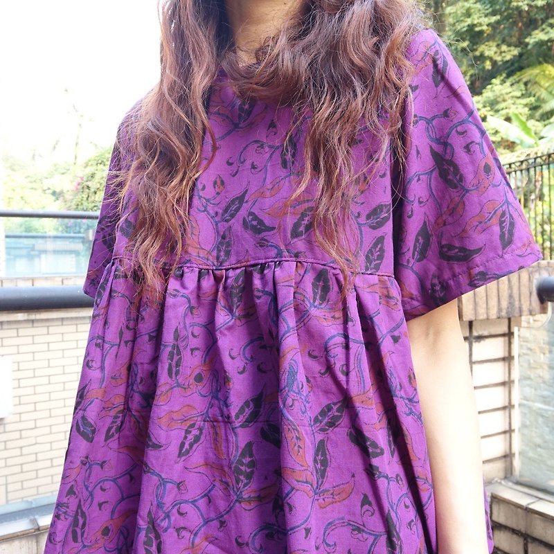 2019夏 女裝短袖上衣 民族上衣 - 女上衣/長袖上衣 - 棉．麻 紫色