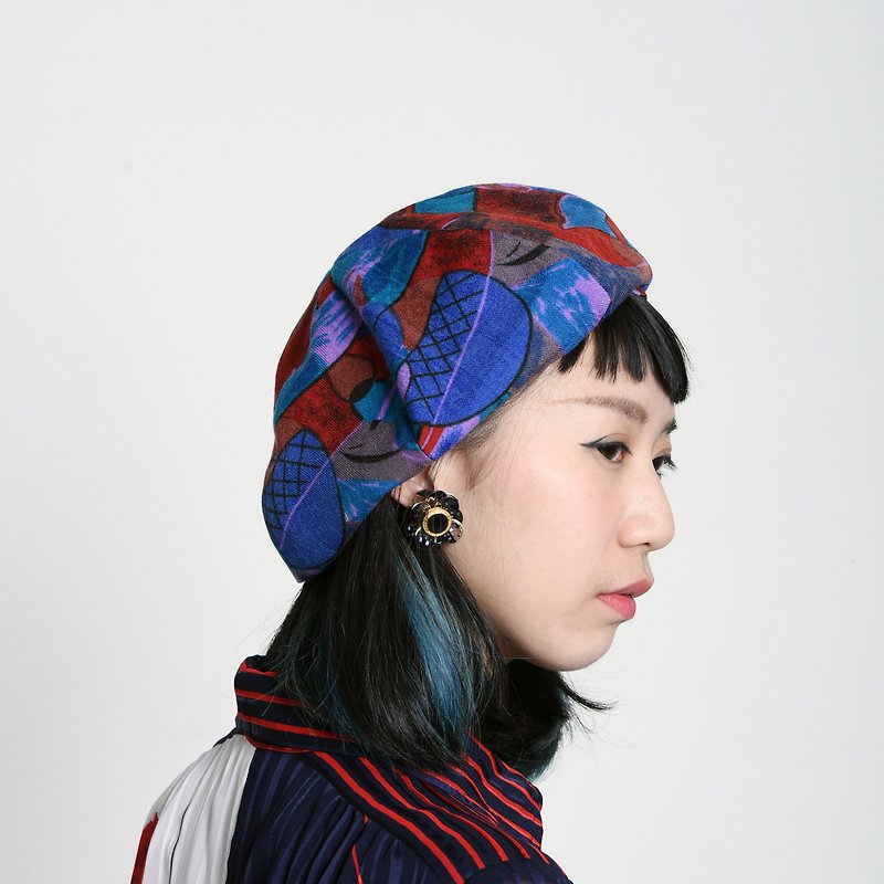 JOJA│ Beile / Japanese cloth / purple graffiti / thin wool - หมวก - ผ้าฝ้าย/ผ้าลินิน สีม่วง